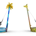 Kids Play Area With Palm Tree And Giraffe Themed Swings On Colorful Circular Bases