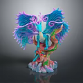 Colorful Winged Dragon Mythical Creature Sculpture On Intricate Tree Base