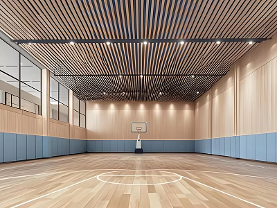 Indoor Basketball Court Sports Equipment with Wooden Flooring and Backboard 3d model