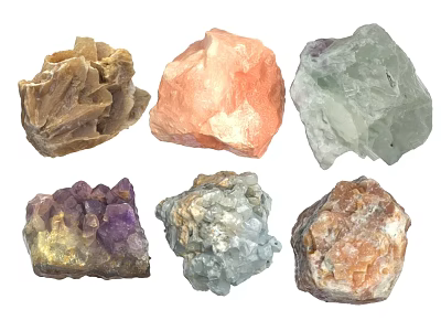 Natural Colored Stones Collection With Various Raw Crystal Shapes And Textures 3d model