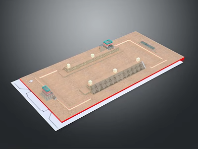 Site Layout Design Featuring Buildings Central Path And Circular Decorative Structures 3d model