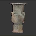 Ancient Bronze Vessel With Intricate Carvings Dual Handles And Square Base