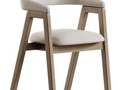 Modern Dining Chair With Wooden Frame Light Gray Cushion And Curved Backrest Armrests 3d model