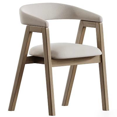 Modern Dining Chair With Wooden Frame Light Gray Cushion And Curved Backrest Armrests 3d model