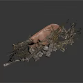 Abstract Industrial Scene Components With Metal Frames And Stone Blocks