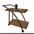 Commercial Two Tier Service Cart With Wooden Frame And Mobile Wheels For Catering Use