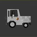 Small White Utility Vehicle with Windows Doors and Black Tires and Yellow Logo on Side