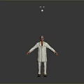 Man in White Coat and Pants with Glasses Tie Standing on Gray Background Arms Outstretched
