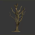 Decorative Wooden Tree Sculpture With Stone Base And Natural Branch Design