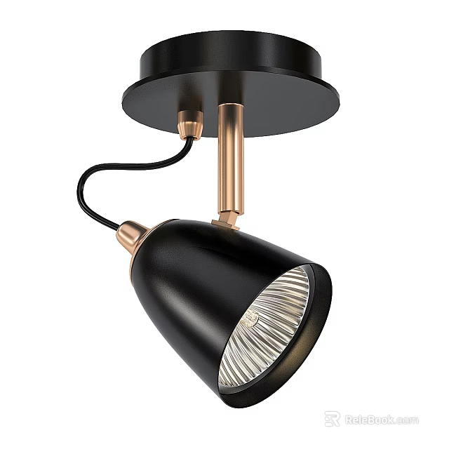 Modern Black Copper Ceiling Light with Conical Shade and Metal Frame Design 3d model