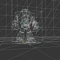 Video Game Character With Blue Head Yellow Arms And Armored Body On Grid Wall Floor