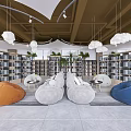 Book Art Library Space With Cozy Seats And Cloud Lamps