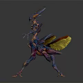 Fantasy Insectoid Character Creature With Vibrant Exoskeleton Multiple Limbs And Metallic Wings