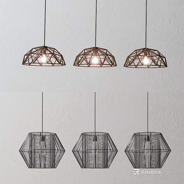 Modern Geometric Pendant Lights With Metal Frame Dome And Hexagonal Wire Structure Design 3d model