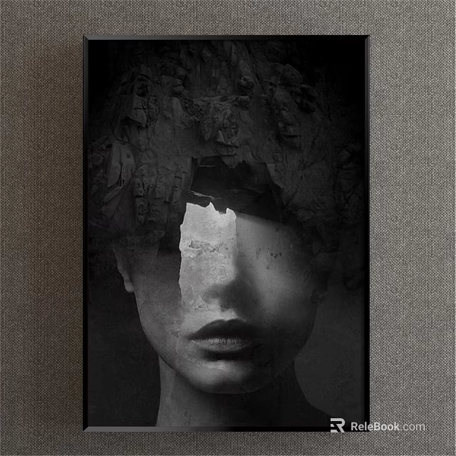 Abstract Portrait Painting With Torn Paper Effect And Monochrome Tone 3d model 