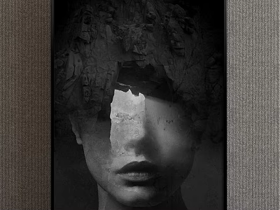 Abstract Portrait Painting With Torn Paper Effect And Monochrome Tone 3d model