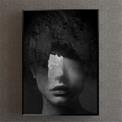 Abstract Portrait Painting With Torn Paper Effect And Monochrome Tone 3d model Abstract Portrait Painting With Torn Paper Effect And Monochrome Tone 3d model