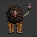 Lion Head Snake Tail Hybrid Creature Character With Orange Body And Green Open Mouth
