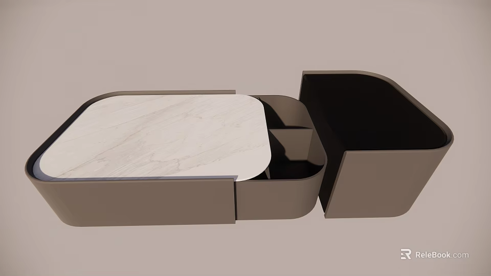 Modern Coffee Table With White Marble Top And Storage Drawer Design 3d model