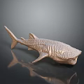 Realistic Golden Textured Shark Model Displayed on Grey Background with Reflection 3d model