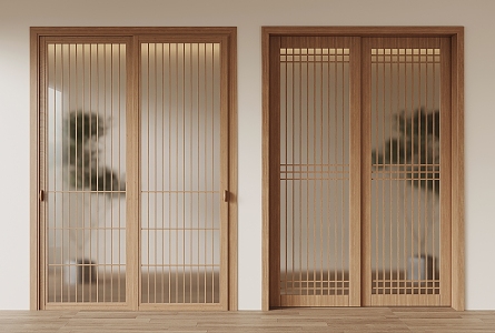 Japanese style sliding door wooden sliding door 3d model