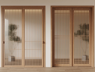 Japanese style sliding door wooden sliding door 3d model