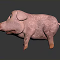 Pink Cartoon Pig with Big Round Eyes and Smooth Surface on Dark Background