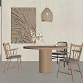 Japanese Dining Table and Chair Combination Dining Table and Chair Round Table and Chair Combination 3d model