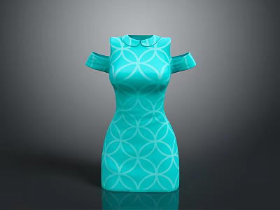 Stylish Turquoise Off Shoulder Dress With Geometric Circular Patterns For Fashionable Casual Wear 3d model