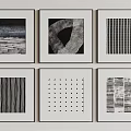 Six Black and White Abstract Paintings with Various Geometric Patterns in Square Frames 3d model