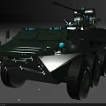 Green Military Armored Personnel Carrier With Six Wheels Turret And Antenna