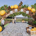 Vibrant Citrus Trees in Paradise Garden with Stone Path Visitors and Oranges