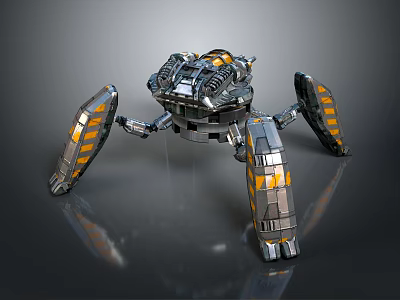 Advanced Robotic Mechanical Spider With Metal Legs And Orange Striped Accents 3d model
