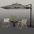 Outdoor Leisure Chairs Setup with Patio Umbrella Small Round Table and Potted Plant