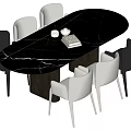 Oval Black Marble Dining Table Set with White and Black Chairs for Modern Home