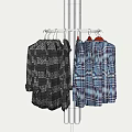 Modern Floor Standing Clothes Hanger With Black And Blue Plaid Shirts