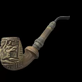 Handcrafted Wooden Tobacco Pipe With Intricate Carved Bowl And Elegant Curved Stem