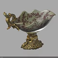 Ornate Decorative Bowl With Golden Accents Red Floral Patterns Dragon Handle And Base