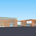 School Building Campus With Teaching Building Lawn Trees And Parked Cars