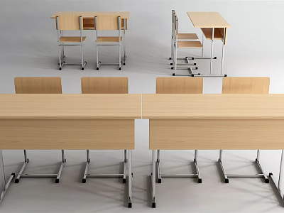 Modern Wooden Desk Set With Metal Frame And Matching Chairs For Office Use 3d model