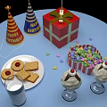 Delicious Birthday Food Spread with Ice Cream Desserts Cookies Milk and Colorful Candies