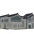 Traditional Chinese Style Visitor Center With Overhanging Eaves Stone Walls And Glass Windows