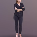 Woman in Black Shirt and Dark Jeans Standing with Arms Crossed Against Gray Background 3d model