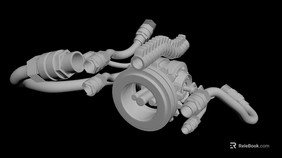 3D Model Of Mechanical Components With Industrial Pipes And Connectors 3d model 