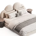 Light Grey Soft Green Kids Bed with Padded Curved Headboard Pillows Quilt and Side Table