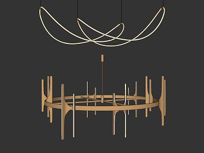 Modern Curved Chandelier And Wooden Geometric Frame Design For Home Interior 3d model