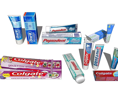 Various Brands Household Daily Cleaning Toothpaste Products with Tubes and Boxes 3d model