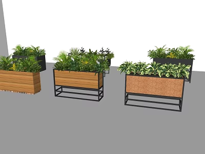Variety of Bonsai Potted Plants in Wooden and Metal Planters for Home Decor 3d model