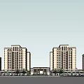 Modern Commercial Street With Tall Buildings Pedestrians And Trees