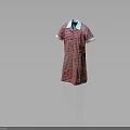 Red Plaid Short Sleeve Dress With White Collar And Light Cuffed Sleeves